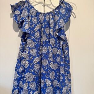 Vince Camuto Blue Printed Flutter Sleeve Top - Size Small